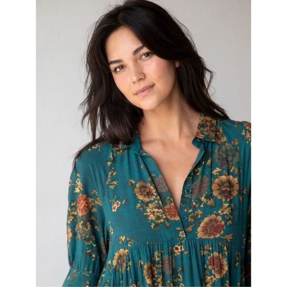 Natural Life Rebecca Midi Dress size XL Green  Teal Orange Clusters - Picture 2 of 12